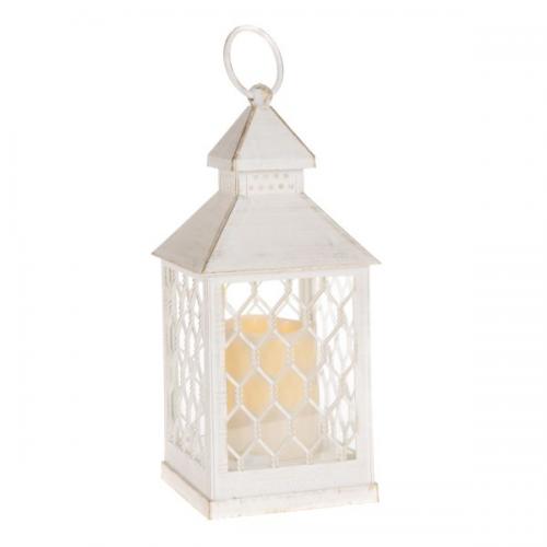 Lucerna s led světlem na baterie 23,5 x 10,5 cm - LLK4121 Bílá