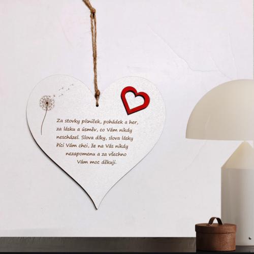 Dřevěné srdce 16x16 cm - za stovky písniček učitelka