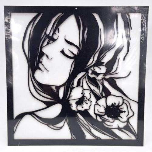Dřevěný obraz děvče s květinou 33x33 cm