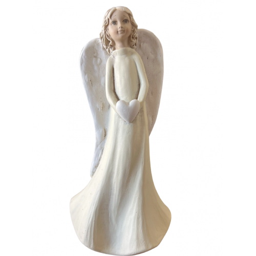 Anděl umělý kámen 21cm srdce - 144