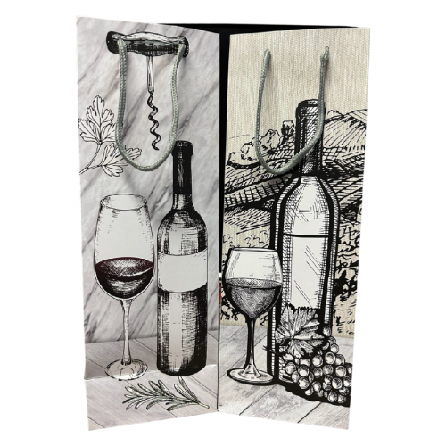 Papírová taška na lahev šedá lahev sklenička 12×39×9cm - 26602