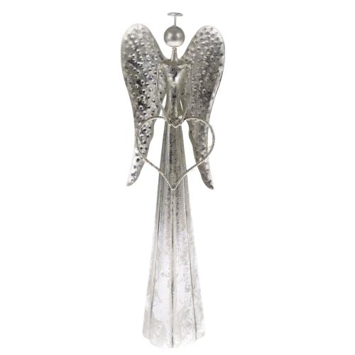 Kovový anděl s LED světlem stříbrný malý 30cm - SA619