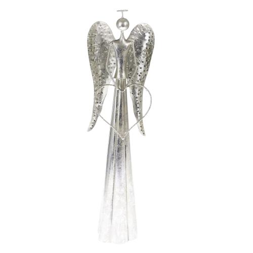 Kovový anděl s LED světlem stříbrný velký 58cm - SA621