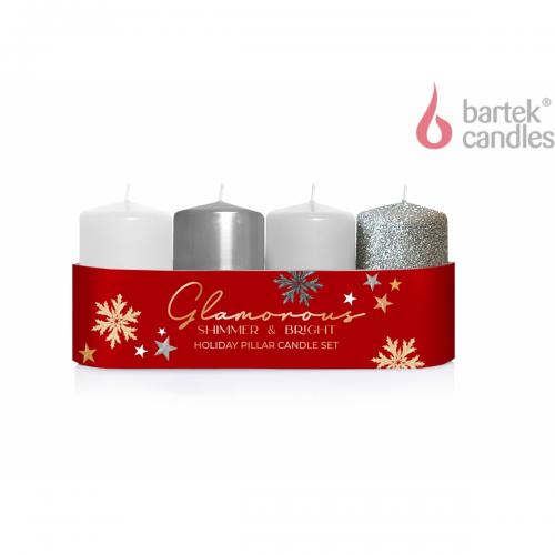 Svíčka Glamorous advent válec 40x70mm, sada/4ks - Stříbrný MIX
