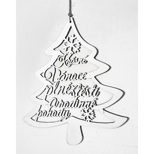 Dřevěný strom bílý velký 30cm - Krásné vánoce plné štěstí