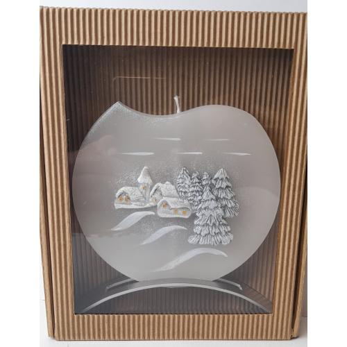 Svíčka disk v kov stojánku 17x15 cm -  Zimní krajina