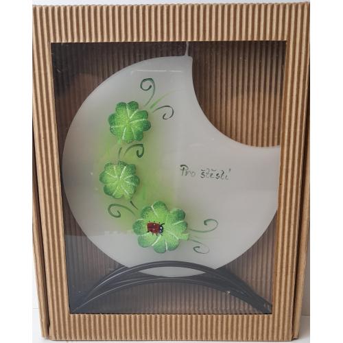 Svíčka disk v kov stojánku 17x15 cm -  Čtyřlístky -  Pro štěstí