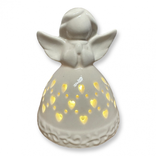 Porcelánový anděl s LED světlem 9cm - 31144