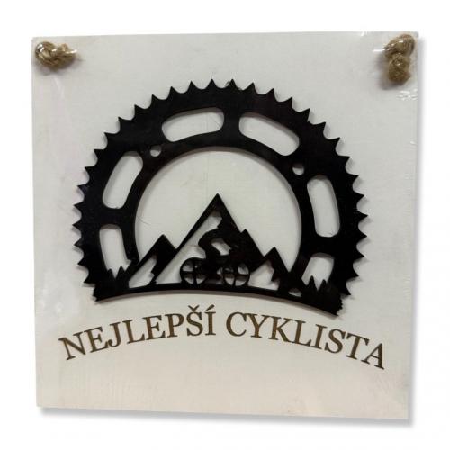 Dřevěná cedulka 22x22cm - Nejlepší Cyklista kolo