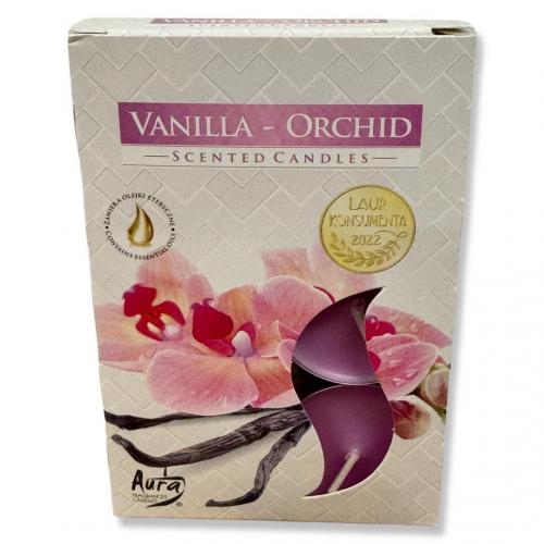 Čajová svíčka 6ks. hoření 4h - Vanilka a Orchidej