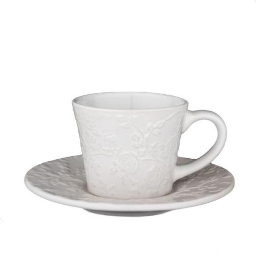 Hrnek s podšálkem 250ml s kytičkami - bílý