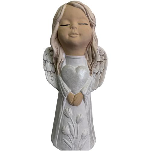 Anděl umělý kámen srdce 34cm - Emilka