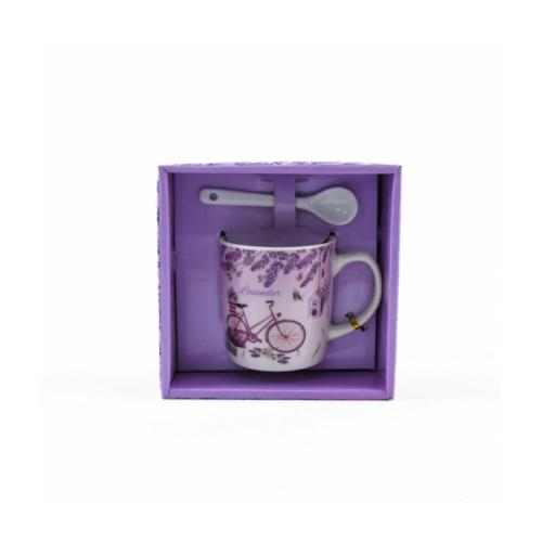 Porcelánový hrnek s lžičkou levandule kolo 300ml - AT-1495