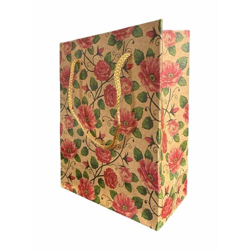 Papírová taška malá 15x11cm přírodní květiny - 33093