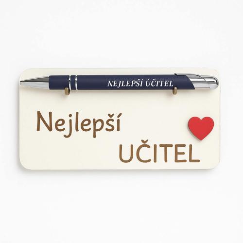Dřevěný stojánek s propiskou 15x6,5cm - Nejlepší učitel
