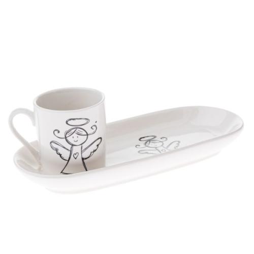 Hrnek 90ml s pod táckem anděl - KK5343