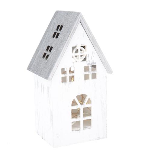 Dřevěný domek s LED světlem 21,5x12 cm - SVIC192257