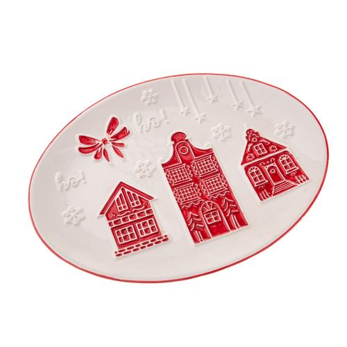 Servírovací keramický oválný talíř červený - 26x19cm - UHU124
