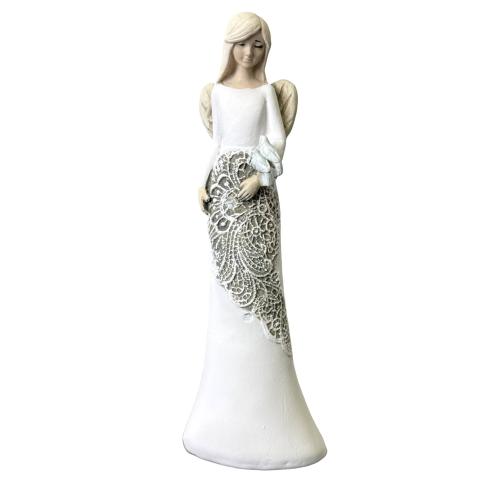 Anděl umělý kámen 23cm ornament krajka - 011