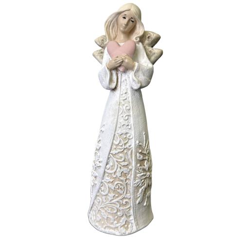 Anděl umělý kámen 24cm srdce ornament - 012