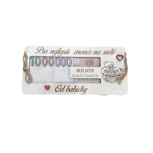 Dřevěná krabička na peníze 20x10cm Milion - Vnouče od babičky