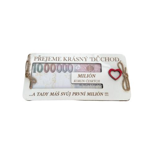 Dřevěná krabička na peníze 20x10cm Milion - Důchod