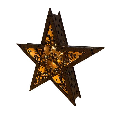 Dřevěná hvězda s LED 21x21cm - Hnědá