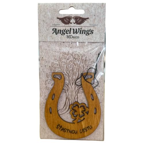 Dřevěná vůně 17x8cm angel wings - Podkova Šťastnou cestu