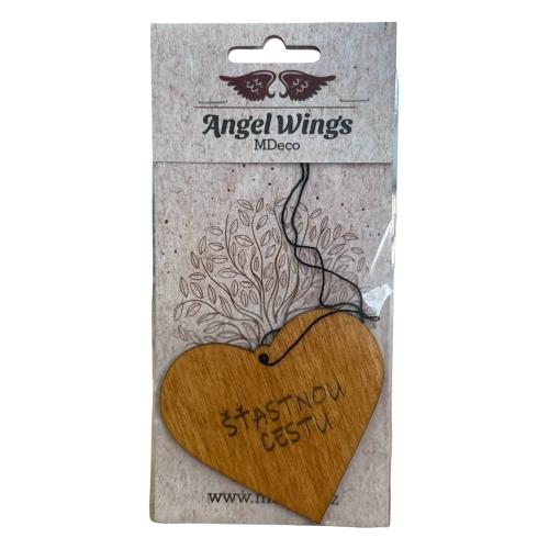 Dřevěná vůně 17x8cm angel wings - Srdce Šťastnou cestu