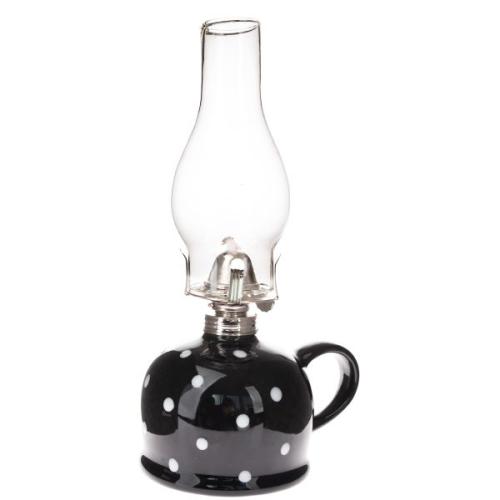Petrolejová lampa puntík černo bílá