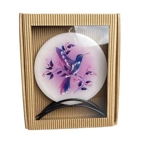Svíčka disk v kov stojánku 17x15 cm - Kolibřík