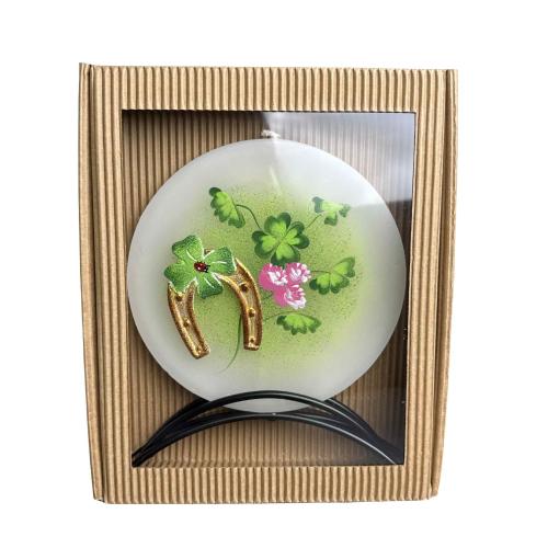 Svíčka disk v kov stojánku 17x15 cm - Podkova
