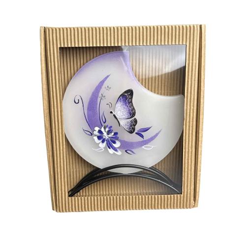 Svíčka disk v kov stojánku 17x15 cm - Motýl Fialový