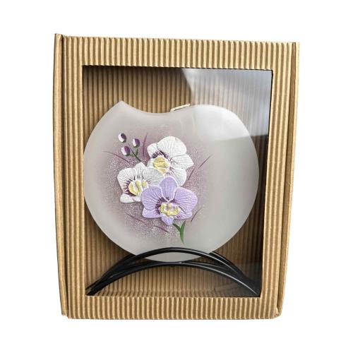 Svíčka disk v kov stojánku 17x15 cm - Orchidej