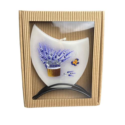 Svíčka disk v kov stojánku 17x15 cm - Levandule v truhlíku