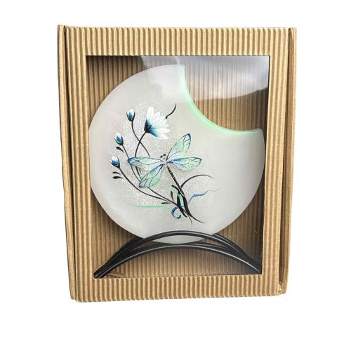Svíčka disk v kov stojánku 17x15 cm - Vážka zelená