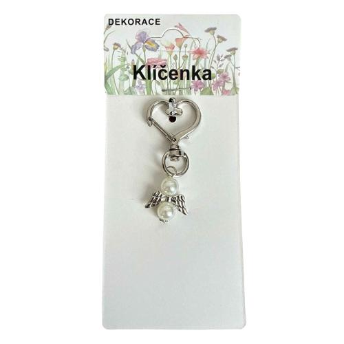 Klíčenka kov 9 cm - Anděl perla