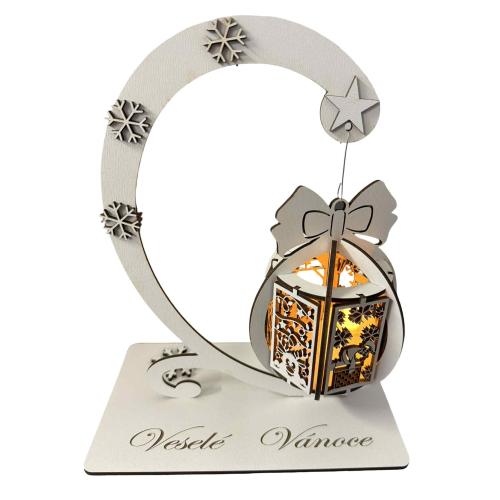 Dřevěný lampion s LED 24x18cm - Veselé Vánoce