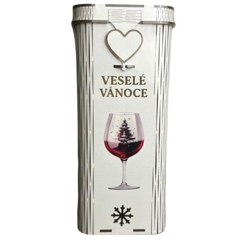 Dřevěná krabice na lahev 30x16cm - Veselé Vánoce sklenice