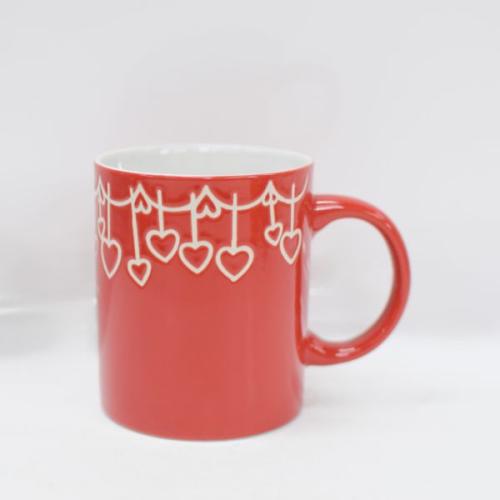 Keramický hrnek červený srdíčka 350ml - KK128