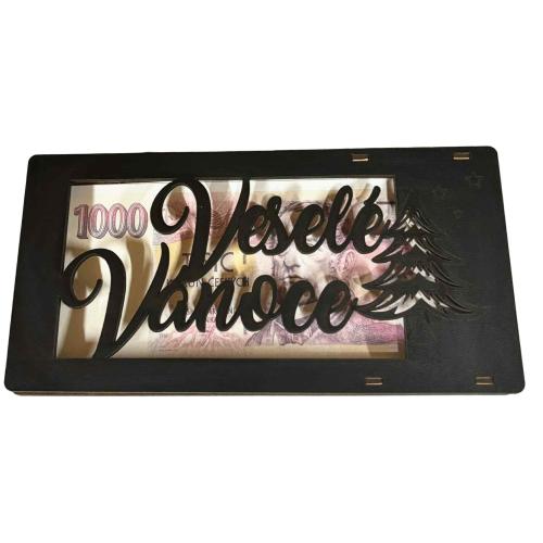 Dřevěná krabička na peníze 20x10cm bílá - Veselé Vánoce Černá