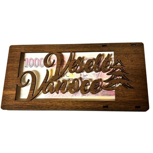 Dřevěná krabička na peníze 20x10cm bílá - Veselé Vánoce Hnědá