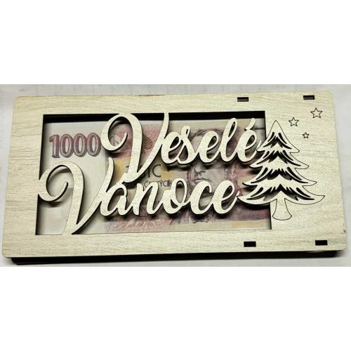 Dřevěná krabička na peníze 20x10cm bílá - Veselé Vánoce Žíhaná