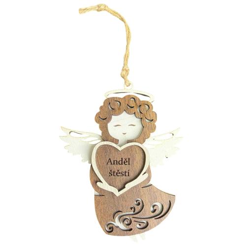 Dřevěný anděl třívrstvý tmavý 13cm - Anděl Štěstí
