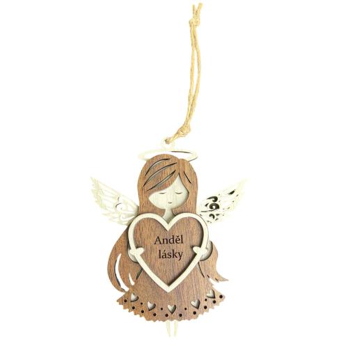 Dřevěný anděl třívrstvý tmavý 13cm - Anděl lásky