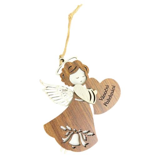 Dřevěný anděl třívrstvý tmavý 13cm - Vánoční požehnání