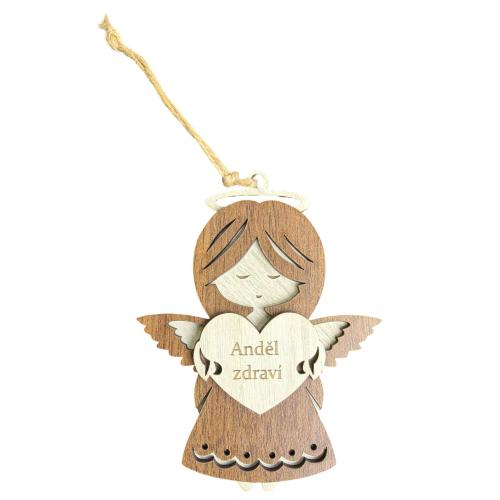 Dřevěný anděl třívrstvý tmavý 13cm - Anděl Zdraví
