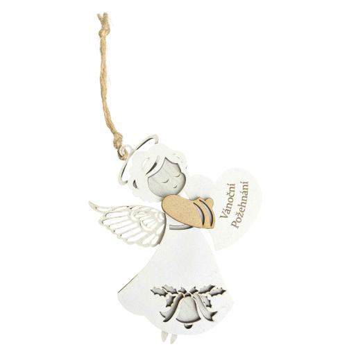 Dřevěný anděl třívrstvý světlý 13cm - Vánoční požehnání