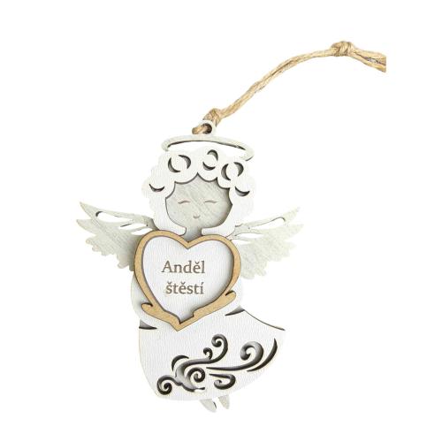 Dřevěný anděl třívrstvý světlý 13cm - Anděl štěstí