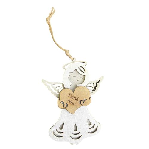 Dřevěný anděl třívrstvý světlý 13cm - Tichá noc